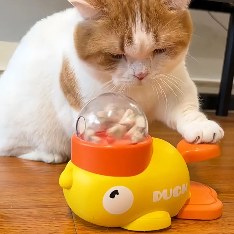 Yellow Duck-Shaped Interactive Cat Treat Dispenser Durable Plastic Training Dogtoy Puzzle Slow Feeder Dog Entertainment Toy