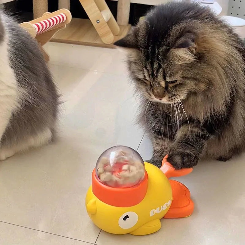 Yellow Duck-Shaped Interactive Cat Treat Dispenser Durable Plastic Training Dogtoy Puzzle Slow Feeder Dog Entertainment Toy