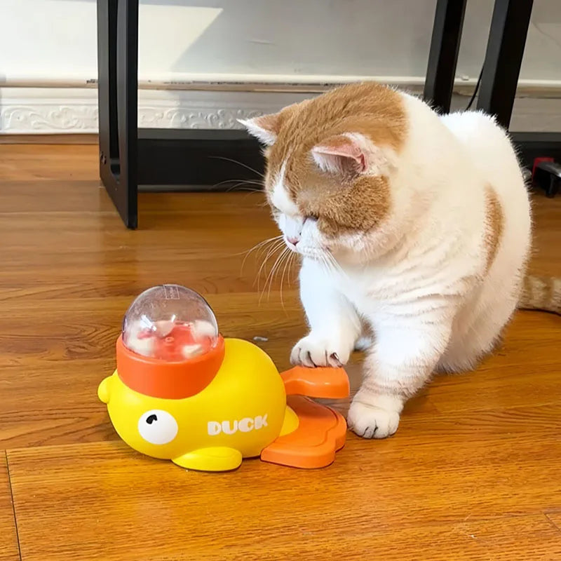 Yellow Duck-Shaped Interactive Cat Treat Dispenser Durable Plastic Training Dogtoy Puzzle Slow Feeder Dog Entertainment Toy